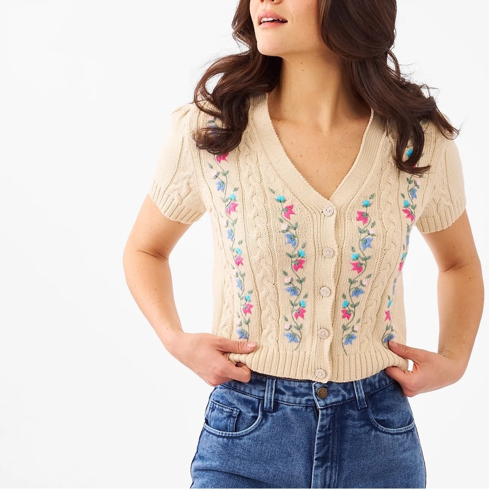 Roller Rabbit NWT Maureen Cardigan Blossom Embroidered M Summer Sweater NEW